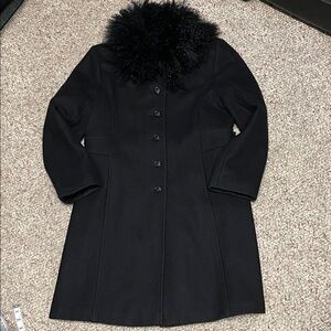 Theory alpaca fur collar Black wool Women's dress Coat